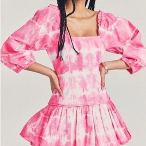 LoveShackFancy Sonoma Stretch Cotton Chai Tie Dye Mini Shift Dress Size